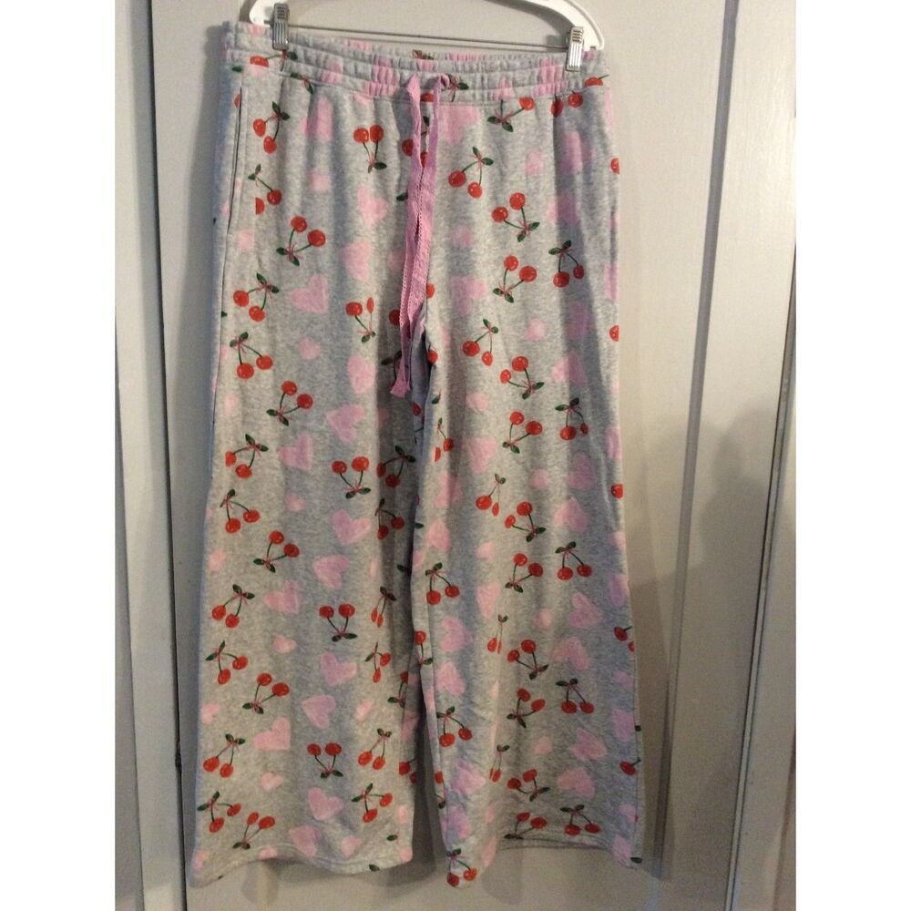 New NWT Plus Size XXL Grey Cherry Heart Wide Legged Lounge pants